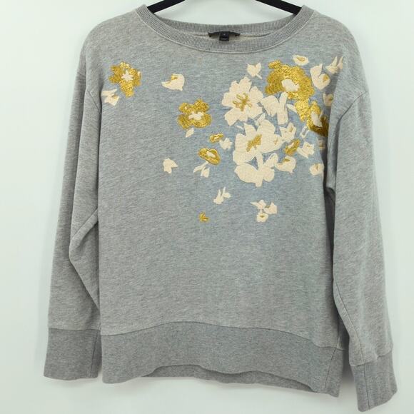 J Crew Sweater Womens Small Gray Embroidered Floral Gold Feminine Fall Holiday - Picture 8 of 9